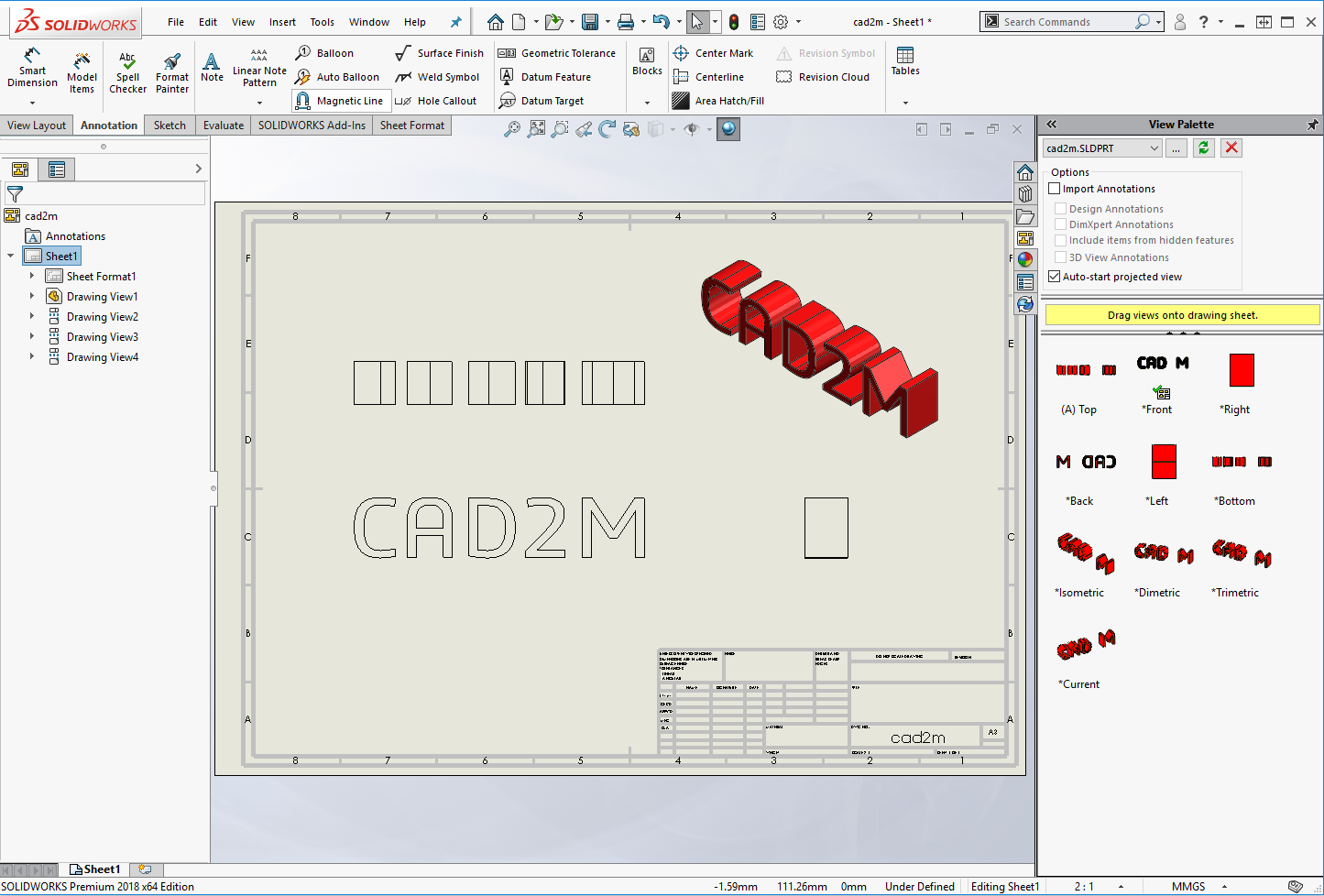 SOLIDWORKS如何在工程图中添加实体曲面