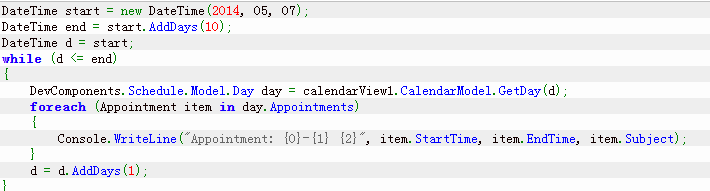 DotNetBar for Silverlight教程：如何枚举schedule表控件中两个日期之间的所有约会