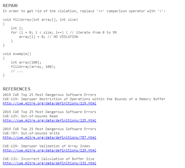 修复的ParasoftC/C++test示例