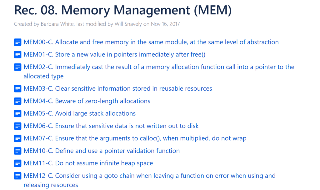 CERT C REC 08内存管理（MEM）列表