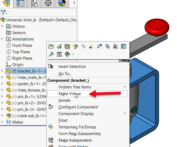 如何在SOLIDWORKS中使用虚拟组件复制一个零件？