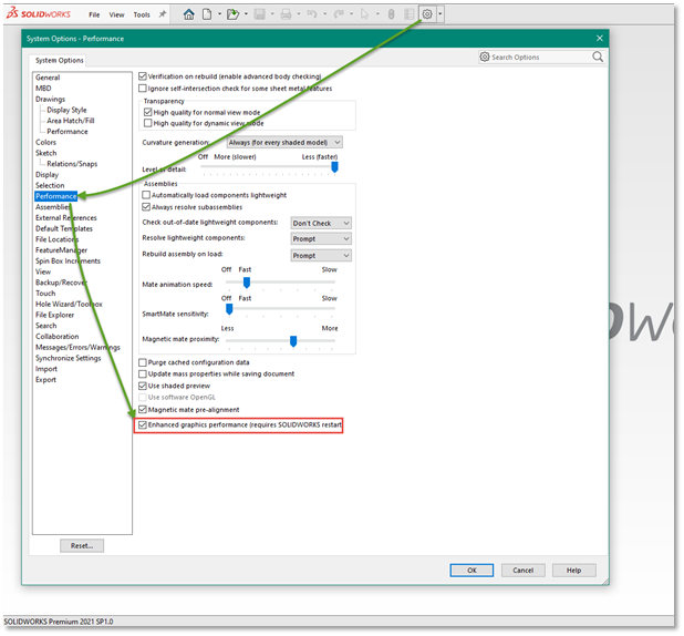 SOLIDWORKS 2021增强的图形性能