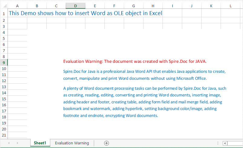 Excel Java组件Spire.XLS教程：在Java应用程序的Excel中插入OLE对象