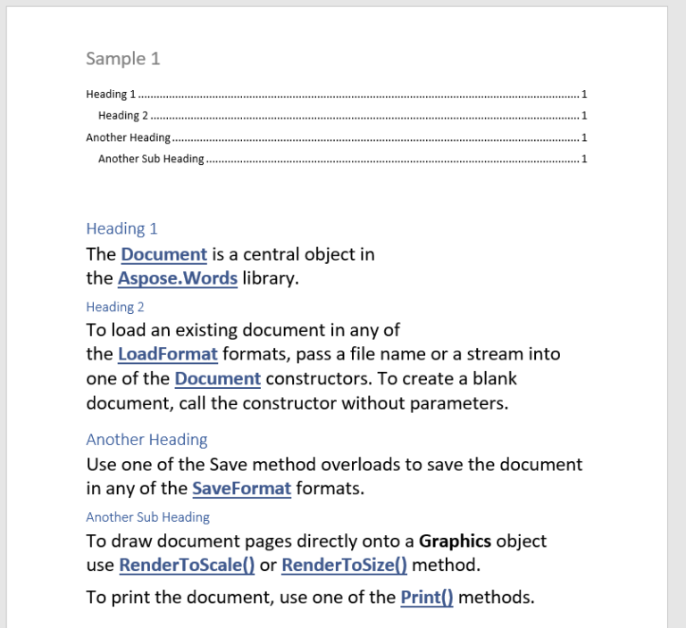 Word开发工具Aspose.Words功能演示：使用C ++在Word文档中使用目录