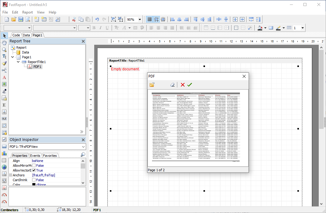 FastReport VCL v2021.3新功能演示：如何使用新的报告对象将 PDF 添加到报告中
