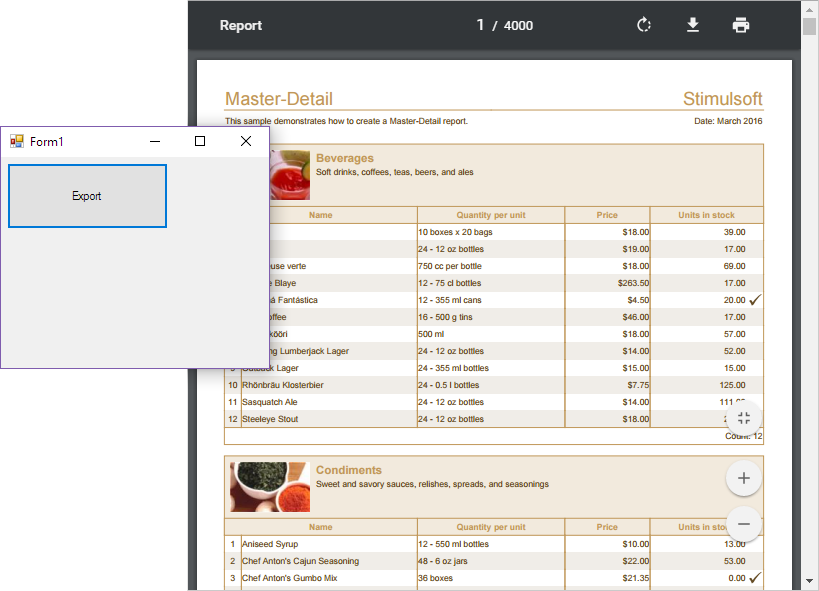 Stimulsoft Reports.Net示例演示：WinForms 类别中将多个文件导出为一个大 PDF
