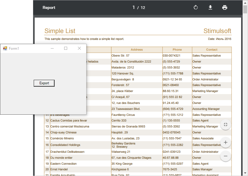 Stimulsoft Reports.Net示例演示：WinForms 类别中将渲染报告导出到 PDF 文件
