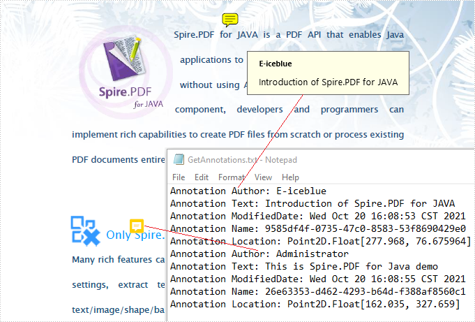 国产PDF格式处理控件Spire.PDF功能演示：在Java中获取PDF 注释