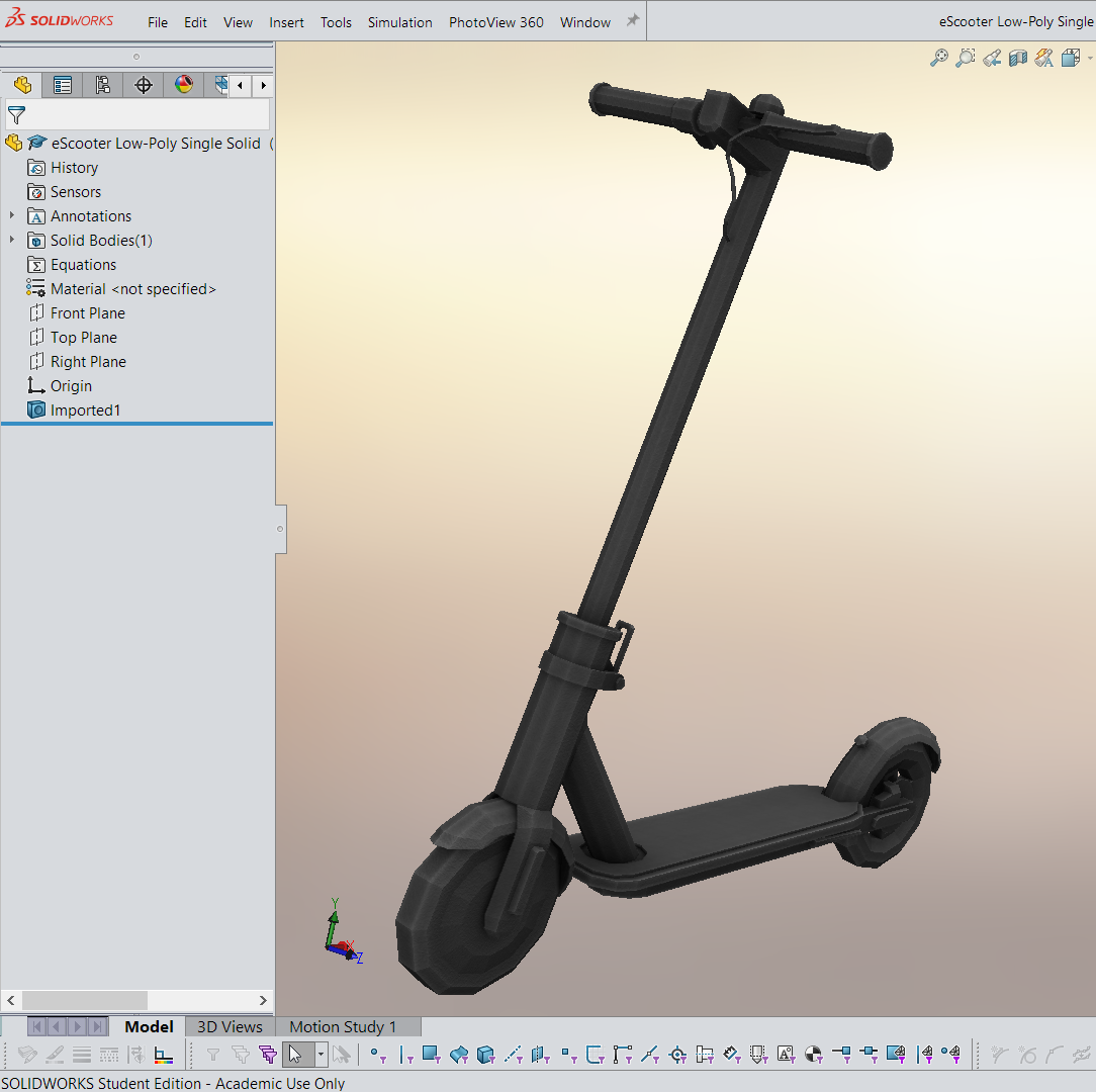 【SolidWorks免费模型下载】：电动滑板车  免费模型下载