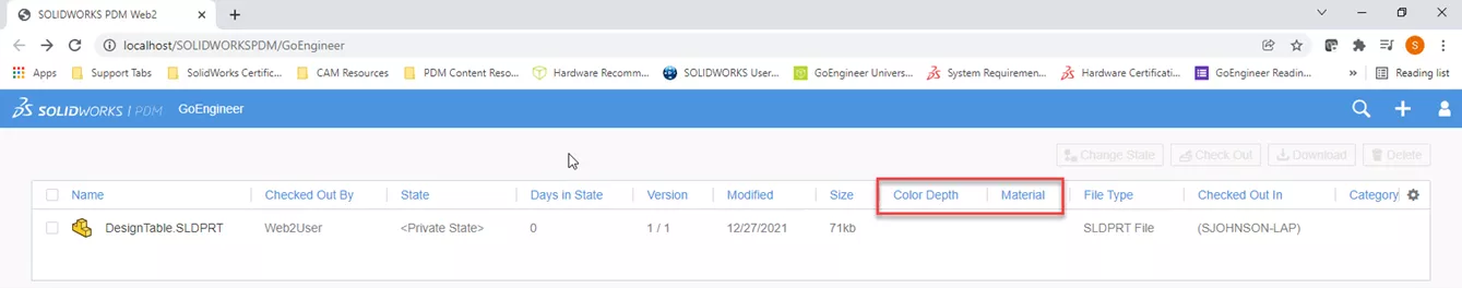 SOLIDWORKS PDM：Web2 中的自定义列集