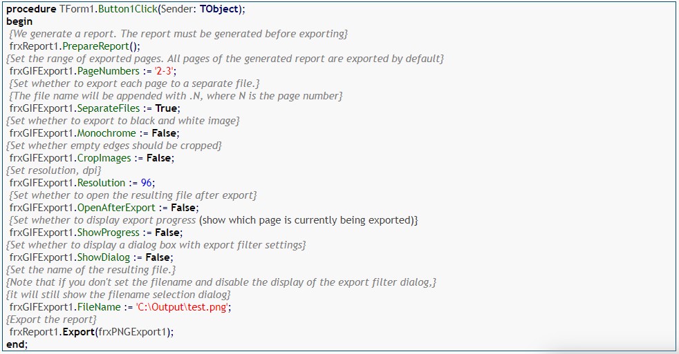 如何从 FastReport VCL 中将 表导出为PNG格式？