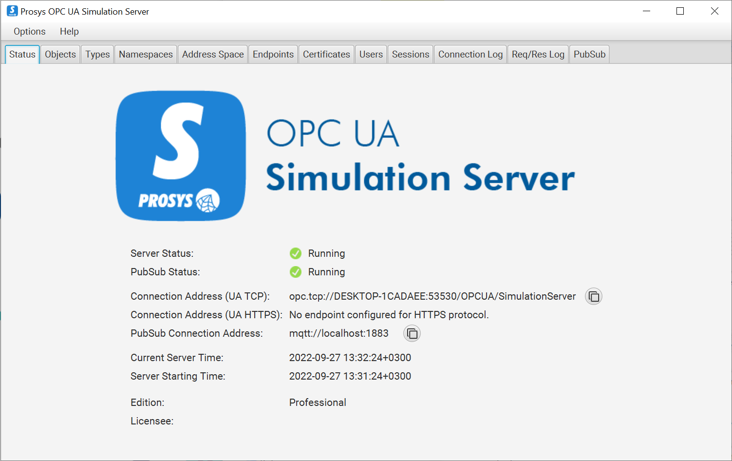 Prosys OPC UA Simulation Server 