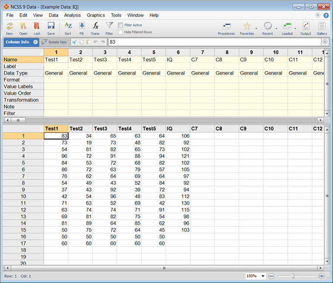 NCSS Data Spreadsheet Window