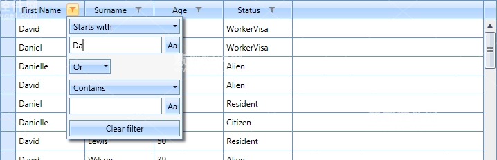 DataGrid filtering