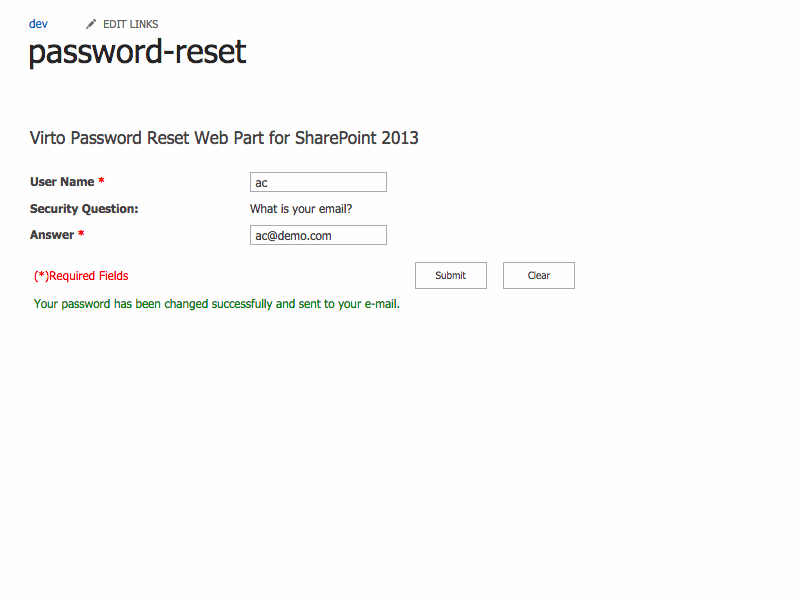 Virto Sharepoint Password Reset