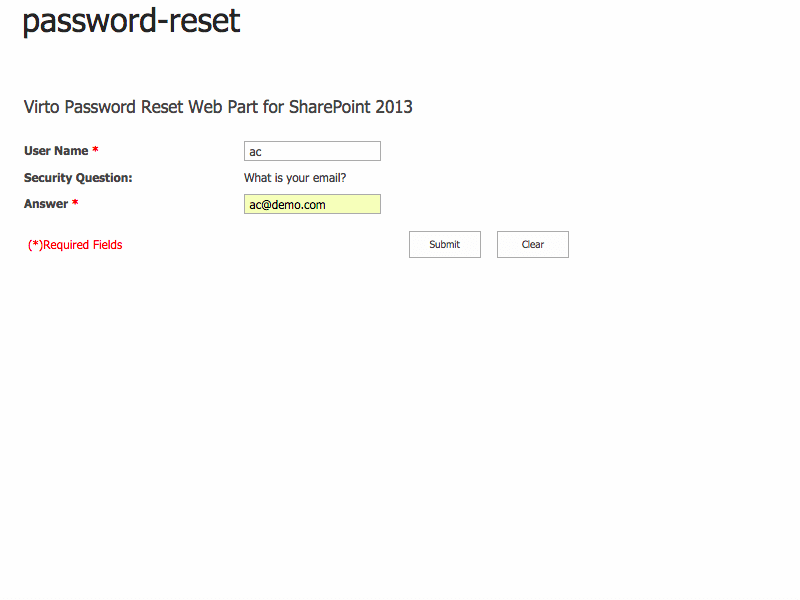 Virto Sharepoint Password Reset